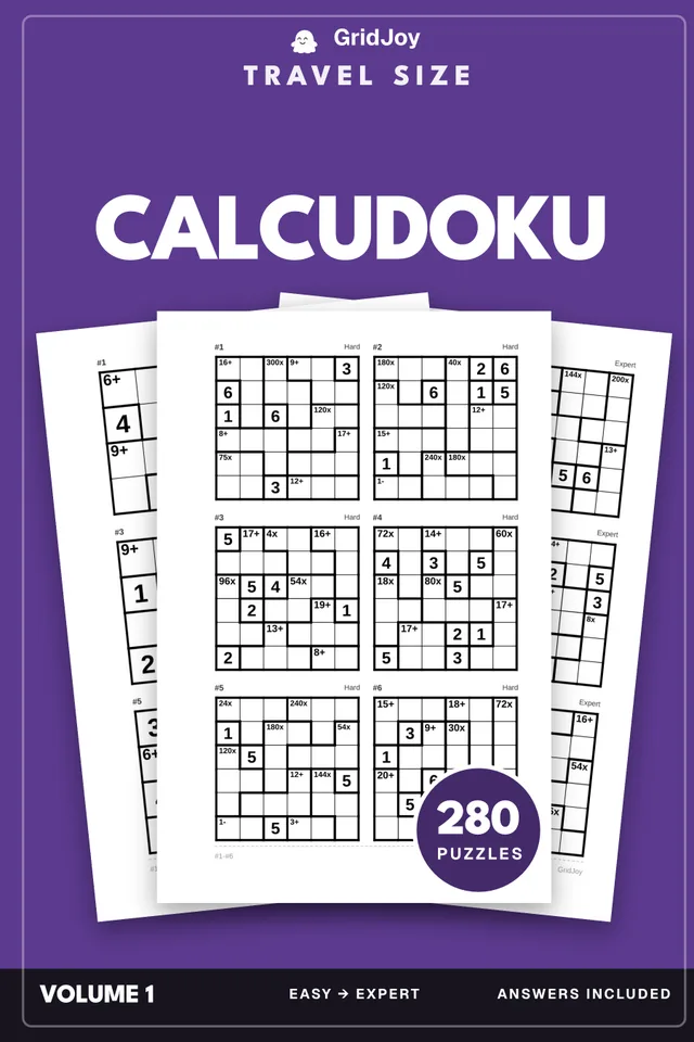 Cover of Calcudoku · Travel — 280 Puzzles · Pocket 6×9 · Every Solution Printed