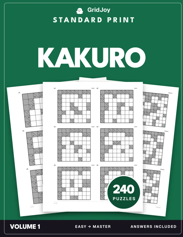 Cover of Kakuro · Standard — 240 Puzzles · Standard 8.5×11 · Every Solution Printed
