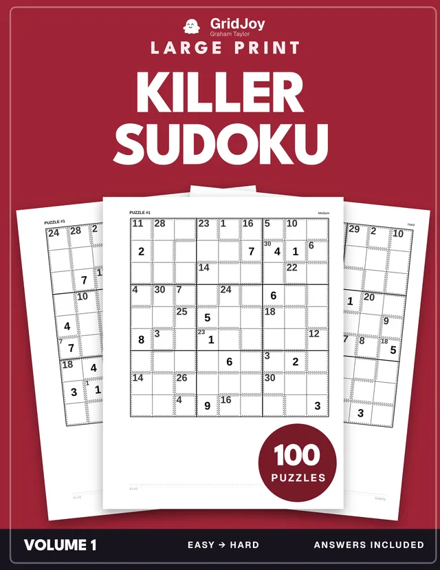 Cover of Killer Sudoku — 100 Large-Print Puzzles · One Per Page · Easy to Hard, large print with solutions