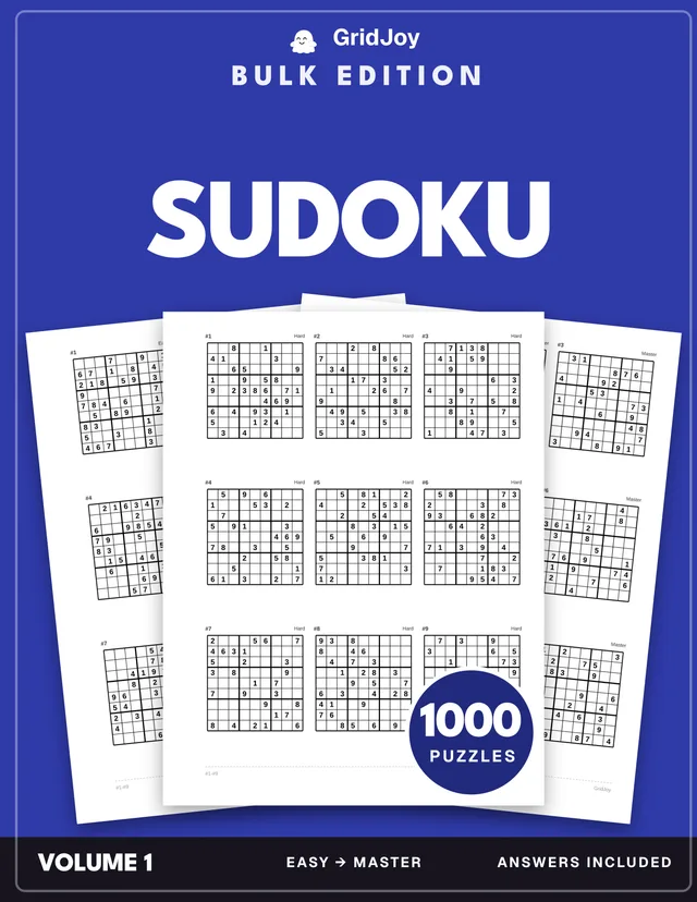 Cover of Sudoku · 1000 Puzzles — 1000 Puzzles · Standard 8.5×11 · Every Solution Printed