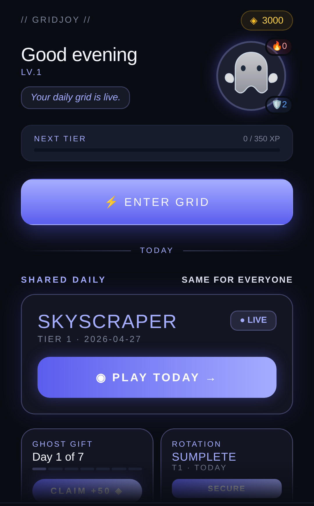 GridJoy home screen — daily number puzzles