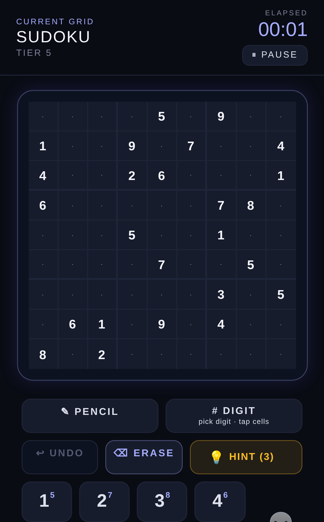 GridJoy Sudoku gameplay with live error highlighting and notes